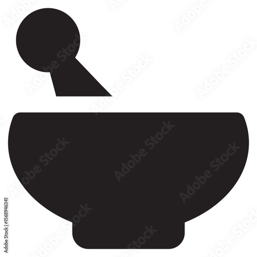 Simple black silhouette design representing a traditional medicine bowl suitable for various healthcare concepts