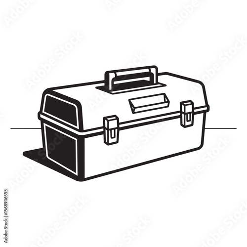 Black and white illustration of a toolbox suitable for construction or repairing activities