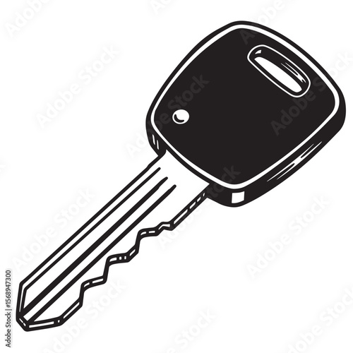 Black and white simple car key illustration on white background for security and access