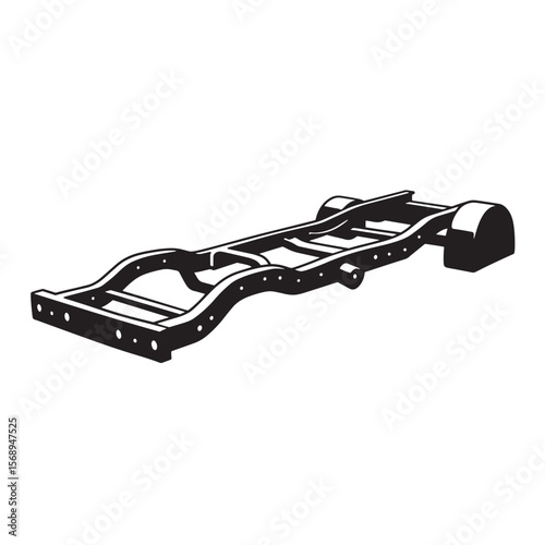 Black and white vector illustration of a classic car chassis isolated on white background