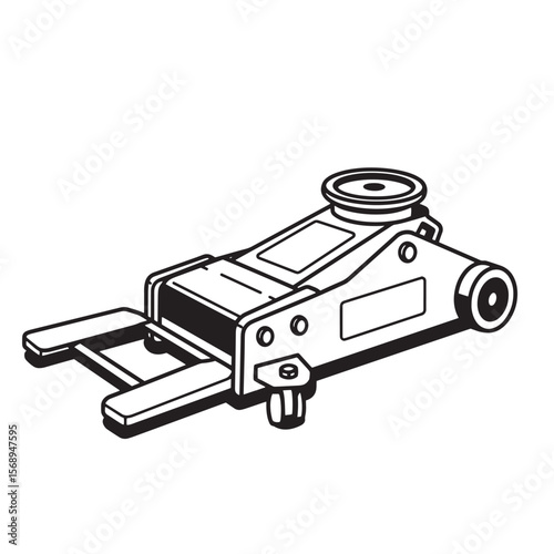Black and white vector illustration of a professional automotive hydraulic floor jack