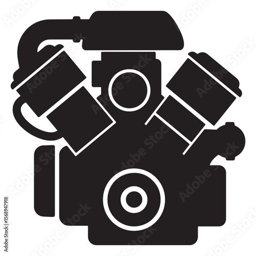 Black silhouette illustration of a classic internal combustion engine design for transportation vehicles