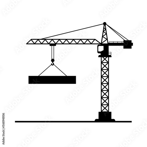 A tower crane lifts a large horizontal beam during construction.