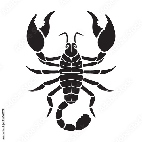 A minimalist silhouette vector of a scorpion, scorpion isolated on white background, Black and white scorpion silhouette, ideal for logos, branding, and wildlife themed digital art