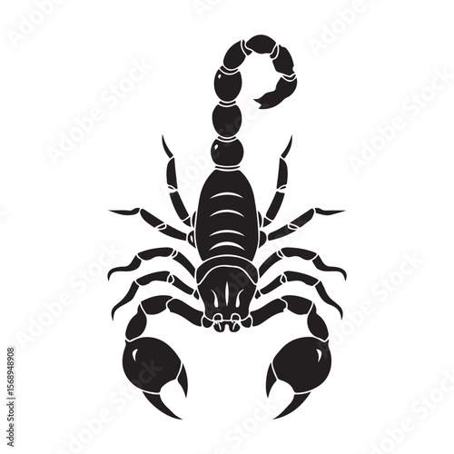 A minimalist silhouette vector of a scorpion, scorpion isolated on white background, Black and white scorpion silhouette, ideal for logos, branding, and wildlife themed digital art