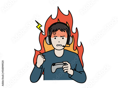 ゲームして怒る男性のイラスト