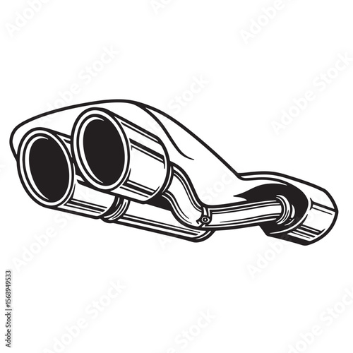 Detailed illustration of a dual exhaust system for car modifications on a white background