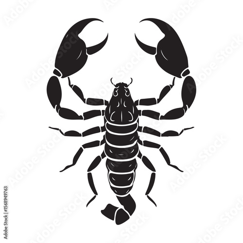 A minimalist silhouette vector of a scorpion, scorpion isolated on white background, Black and white scorpion silhouette, ideal for logos, branding, and wildlife themed digital art