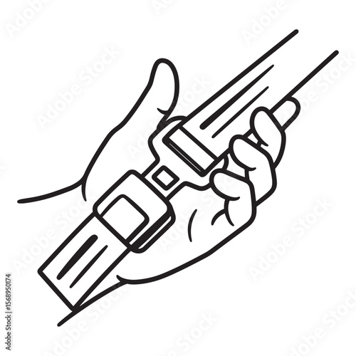 Hand securing a seatbelt vector illustration symbolizing safety precautions and travel protection
