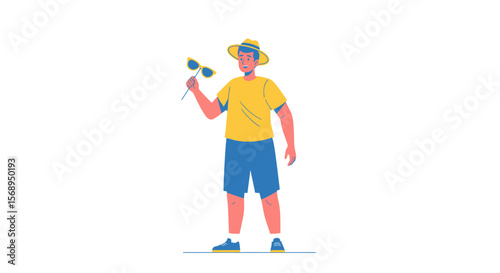 Happy Man in Summer Outfit Holding Sunglasses