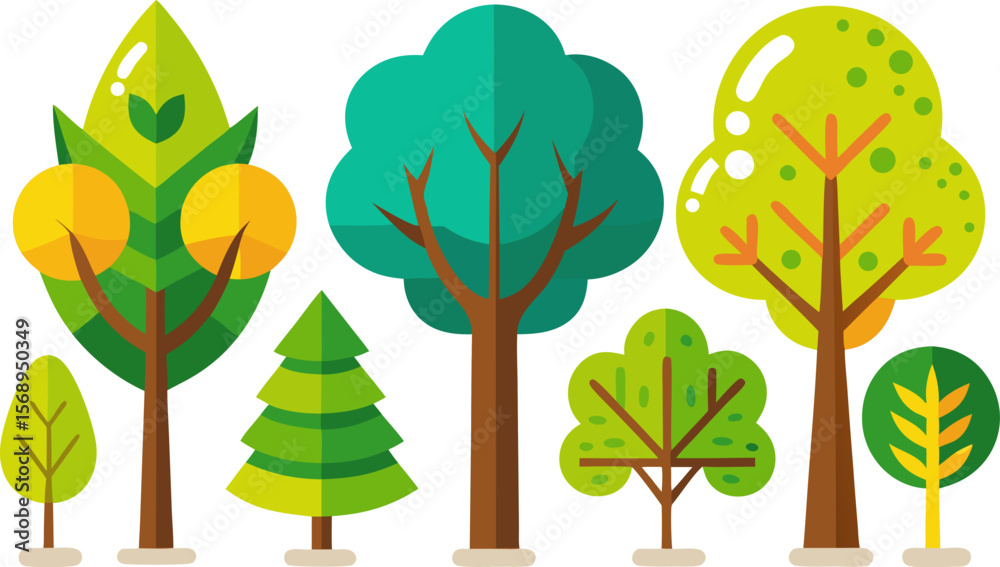 Fototapeta premium Flat Cartoon Tree Collection Vector Set