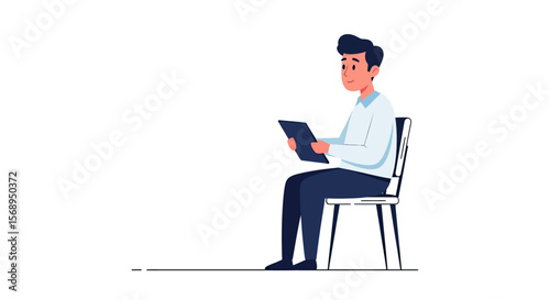 Man Using Tablet While Sitting on Chair