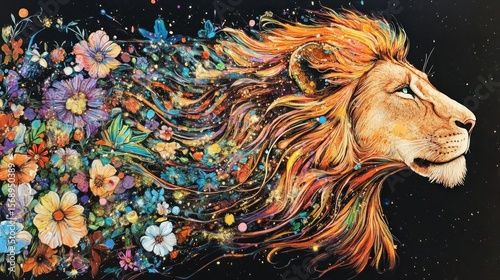 Majestic Lion with Floral Mane