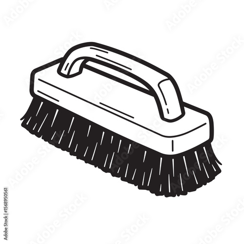 Illustrated black and white cleaning brush tool isolated on white background design