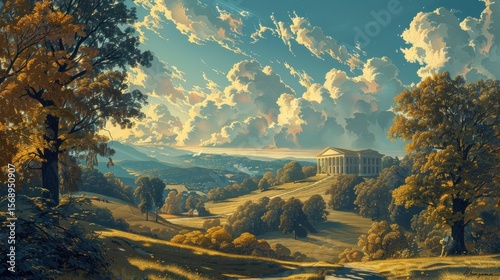 Autumnal Landscape with Classical Building