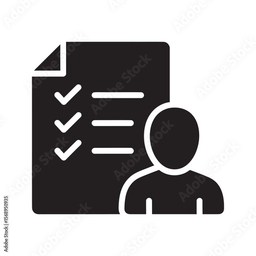 Construction growth glyph icon with a worker in a hard hat and a rising bar chart for industrial development and engineering progress