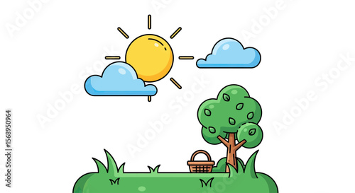 Sunny Day Picnic: A Serene Nature Illustration