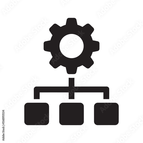 System automation glyph icon with a gear and flowchart for process management operational workflow and technology integration structure
