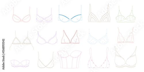 Sketch Style Lingerie Line Art Bra Isolated on White Background