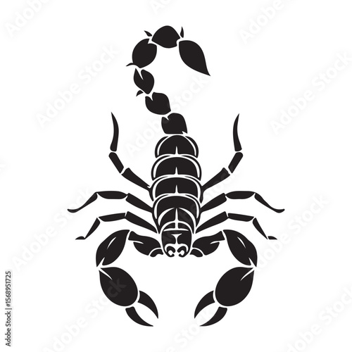 A minimalist silhouette vector of a scorpion, scorpion isolated on white background, Black and white scorpion silhouette, ideal for logos, branding, and wildlife themed digital art
