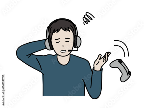 ゲームに飽きてやめる男性のイラスト