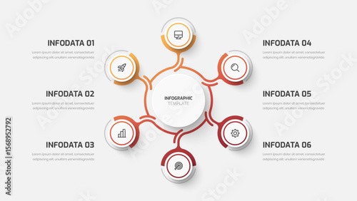 Business Central Circle, Infographic Presentation with Gradient Color, Circle Label, 6 Options, Line and Icon