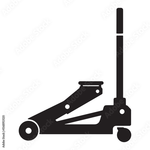 Professional black and white silhouette image of a hydraulic car jack for automotive maintenance