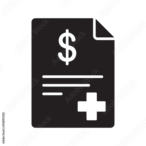 Medical bill glyph icon showing a healthcare cost document for treatment expense health insurance payment and hospital financial invoice service