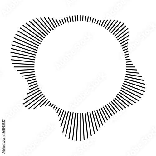 Sound wave. Equalizer line icon isolated on transparent background. Circular frame, concentric radial rays in round shape.