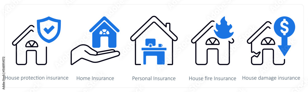 Obraz premium A set of 5 mix icons as house protection insurance, home insurance, personal insurance