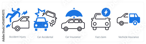 A set of 5 mix icons as accident injury, car accidental, car insurance