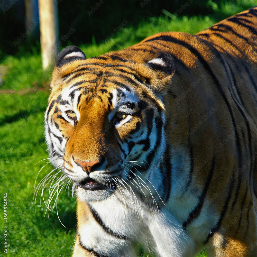 Fototapeta premium Bengal Tiger Walking on Grass