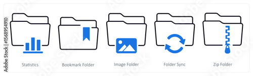 A set of 5 mix icons as statistics, bookmark folder, image folder