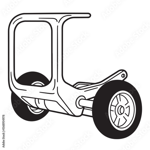 Simple black and white illustration of a modern electric self balancing scooter design