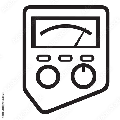 Simple black and white illustration of a voltage meter or multimeter with buttons on a white background