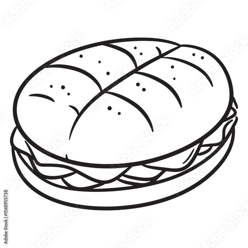 Simple cartoon illustration of a classic sandwich with bread and layered fillings for design.