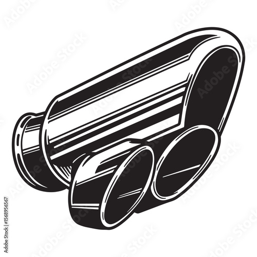 Vector illustration of a dual exhaust system in sleek black and white graphic design