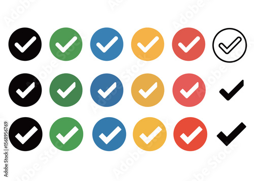Check marks in various colors and styles, representing approval and completion