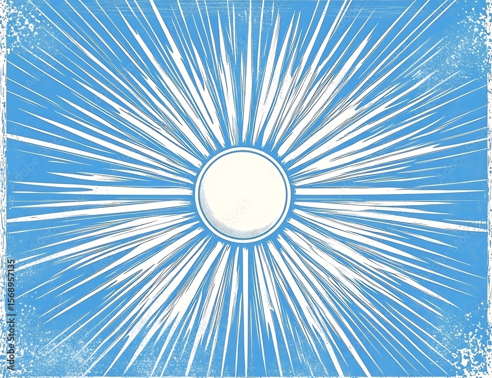 Fototapeta premium Blue comic background with rays of light, halftone style