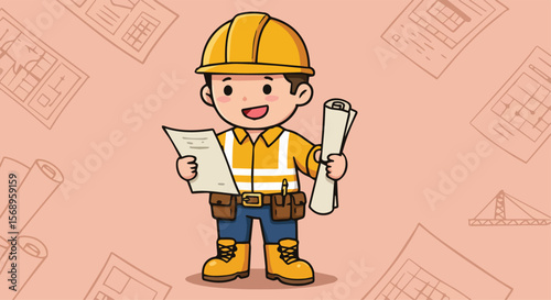 Happy Cartoon Construction Worker