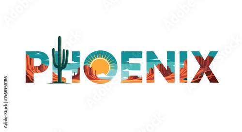 Phoenix Arizona Desert Landscape Typography Vector.