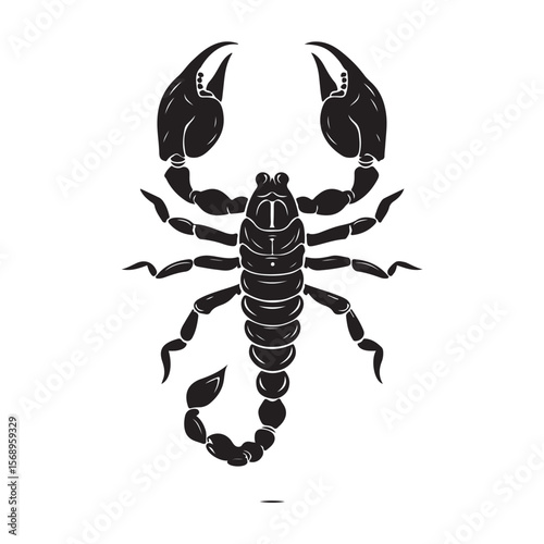A minimalist silhouette vector of a scorpion, scorpion isolated on white background, Black and white scorpion silhouette, ideal for logos, branding, and wildlife themed digital art