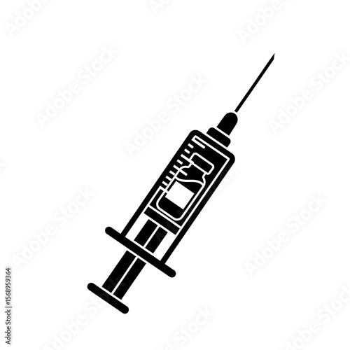 Silhouette Icon: Medical Syringe with Vaccine for Immunization