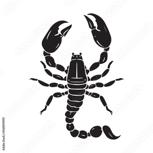 A minimalist silhouette vector of a scorpion, scorpion isolated on white background, Black and white scorpion silhouette, ideal for logos, branding, and wildlife themed digital art