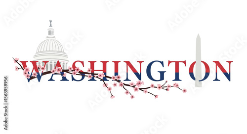 Washington DC with Cherry Blossom, City, and Vector.