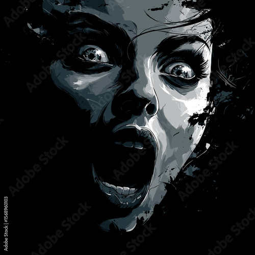 Scary Woman Face Vector Illustration
