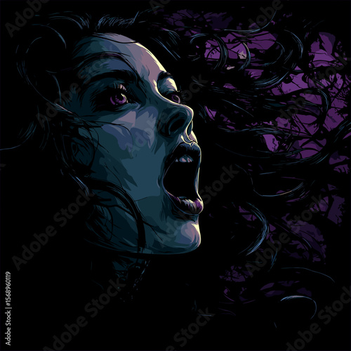 Scary Woman Face Vector Illustration