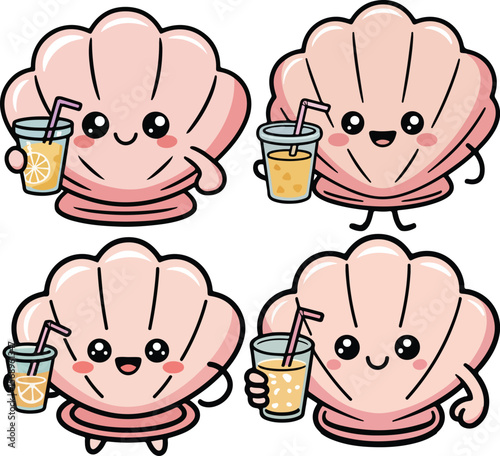 Set of funny cartoon characters including women, children, cooks, and people enjoying food and drinks in a kitchen setting