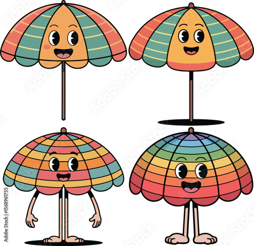 cartoonish Colorful Beach Umbrella Character 