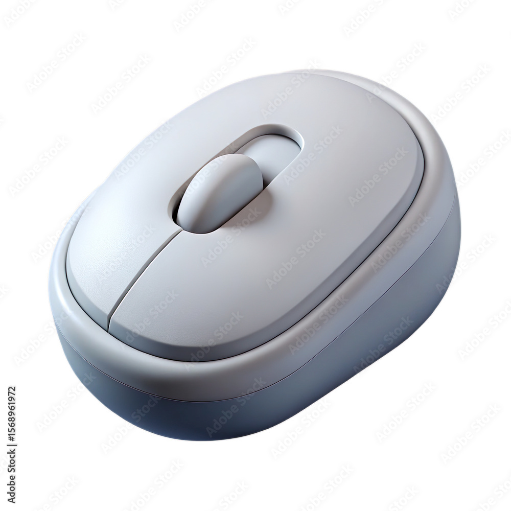Sleek white wireless computer mouse with scroll wheel isolated on treansparent background Sleek white wireless computer mouse with scroll wheel isolated on treansparent background